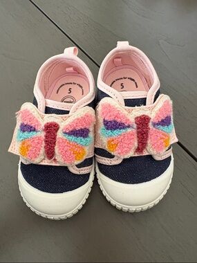 Kids Butterfly Slip-On Canvas Sneakers - Pink & Navy